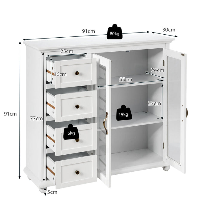 2-Door Wooden Buffet Sideboard with 4 Drawer-