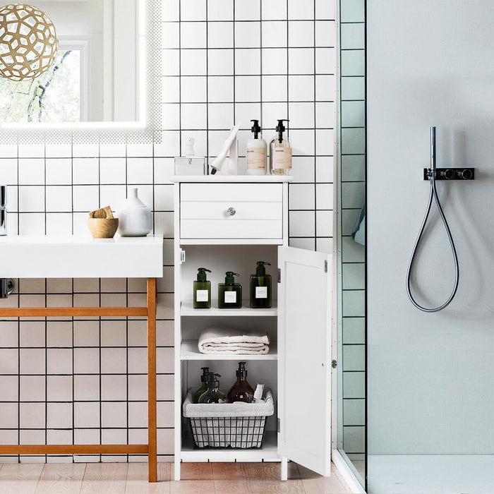 3-Tier Free-Standing Bathroom Cabinet with Drawer-Grey