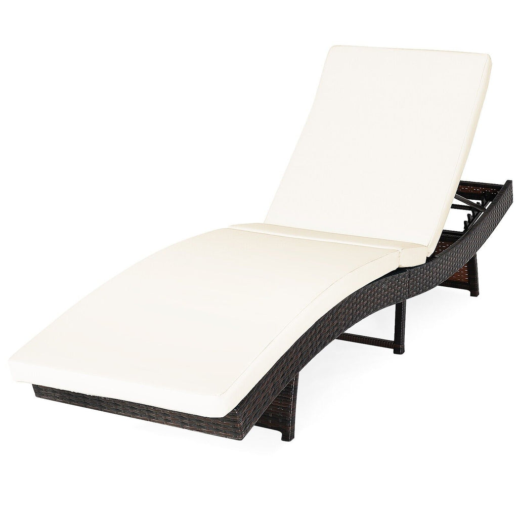 Outdoor Adjustable Folding Chaise Lounge with Removable Thick Cushion-