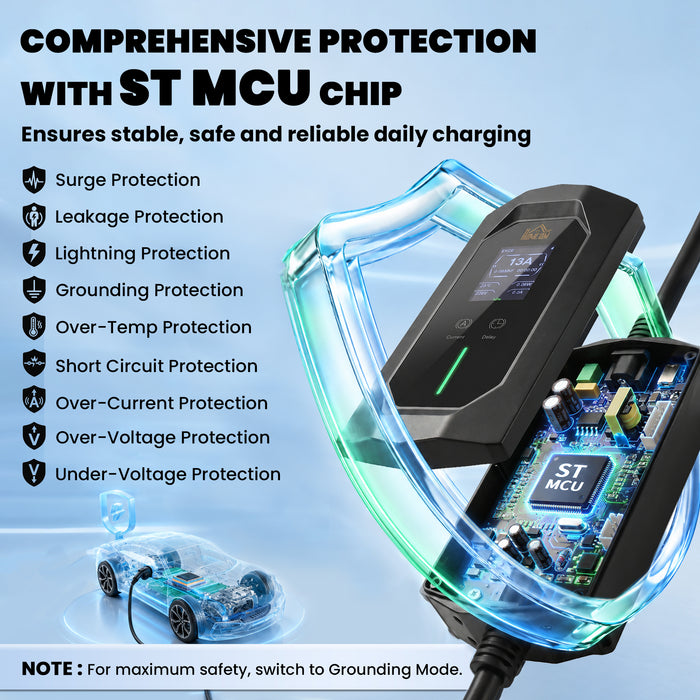 HOMCOM EV Charger Type 2 to 3 Pin Plug, 10 m, 2.8 kW, 6-13 A, Electric Car Charger Type 2 Charging Cable w/ 1-12 h Time Delay