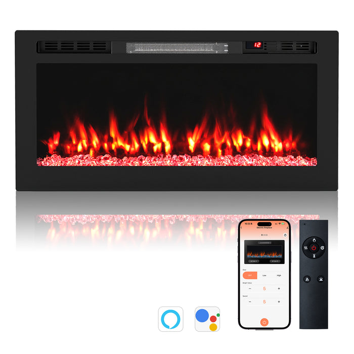 WiFi-Enabled Electric Fireplace Compatible with Alexa and Google Assistant-