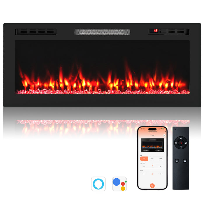 WiFi-Enabled Electric Fireplace Compatible with Alexa and Google Assistant-