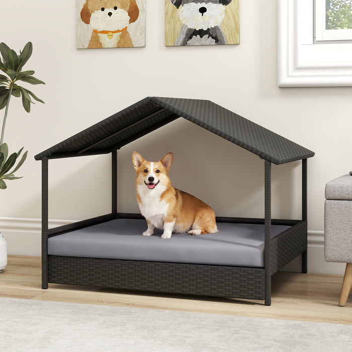 Wicker Dog House Outdoor Indoor with Canopy up to 60kg-