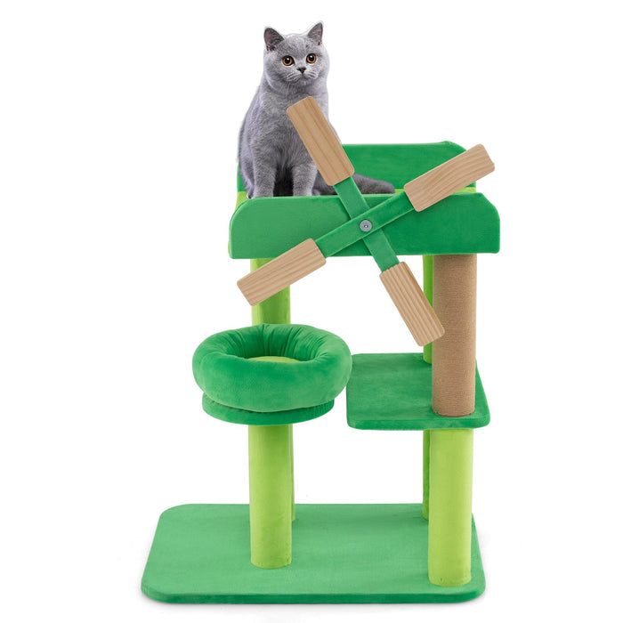 4-Layer Windmill Cat Tree with Scratching Post and Top Perch