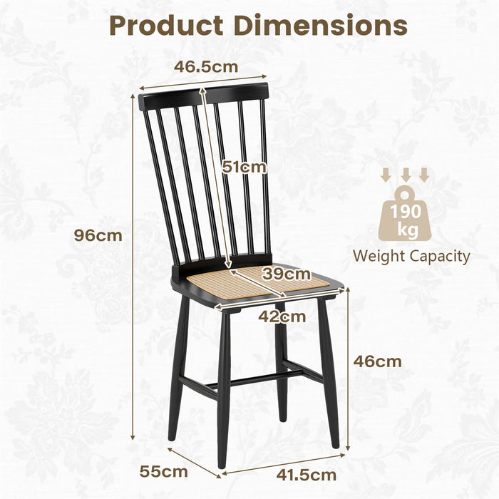 Windsor Dining Chair Set of 2 with Spindle Back and PE Rattan Seat for Kitchen-