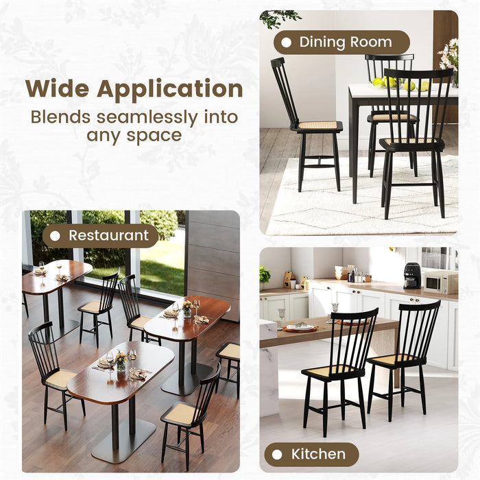 Windsor Dining Chair Set of 2 with Spindle Back and PE Rattan Seat for Kitchen-