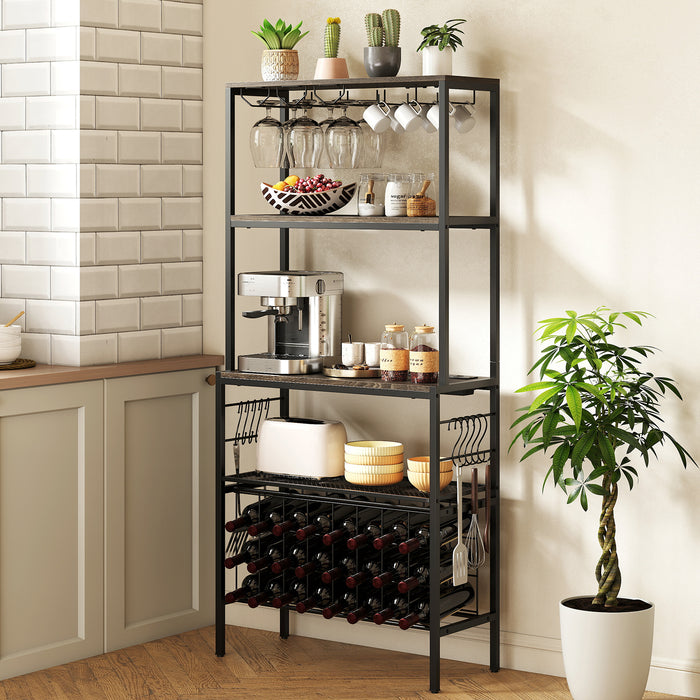 Wine Organizer with Power Outlet Multi-Tier Bakers Rack with Glass-Rustic Brown
