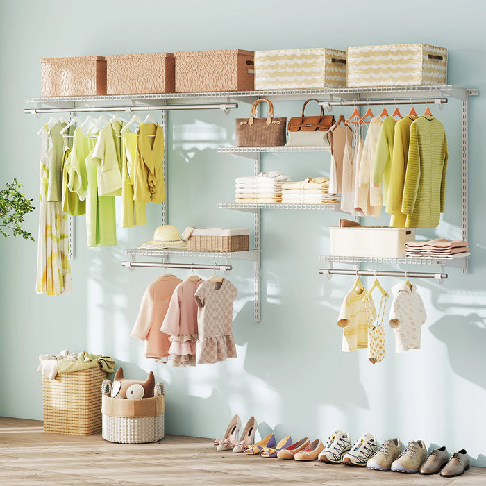 Wire Closet Organizer System Wall-mounted with Adjustable Shelves-