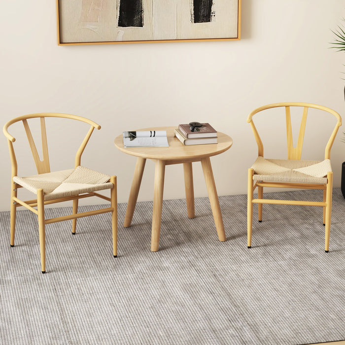Wishbone Dining Chair Set of 2 with Y-Shaped Backrest and Woven Twine Seat-Beige
