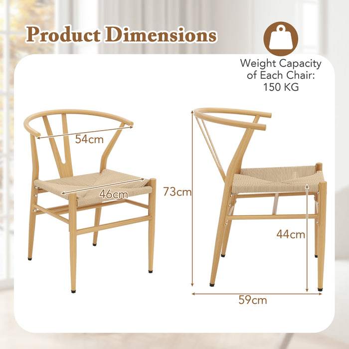 Wishbone Dining Chair Set of 2 with Y-Shaped Backrest and Woven Twine Seat-Beige
