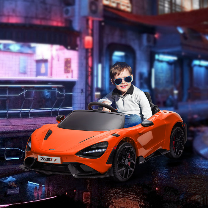 AIYAPLAY McLaren 765LT Licensed 12V Kids Electric Ride on Car with Butterfly Doors Remote Control Training Wheels Orange | Aosom UK