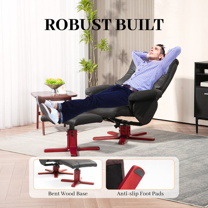 HOMCOM Faux Microfibre Leather Manual Recliner and Footstool Set - Black | Aosom UK