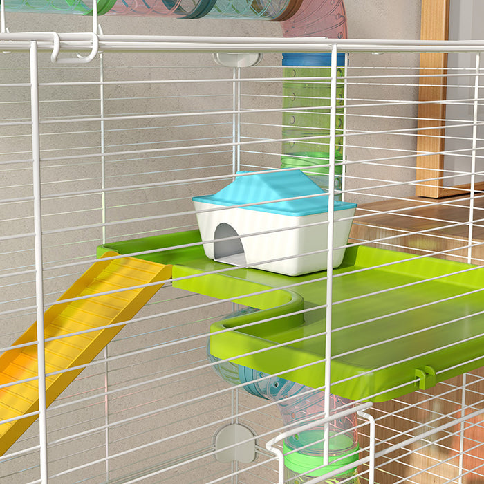 Aosom UK Hamster Habitat - Includes Water Bottle, Exercise Wheel, Tunnel Tubes & Ramps - Perfect Home for Your Small Pet in Green