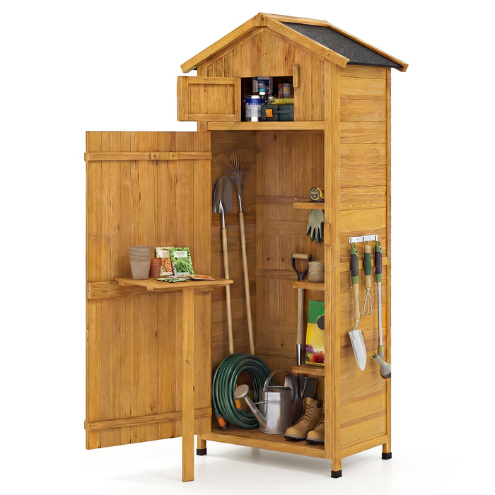 Wood Garden Storage Shed Outdoor Storage Cabinet with Lockable Barn Door-