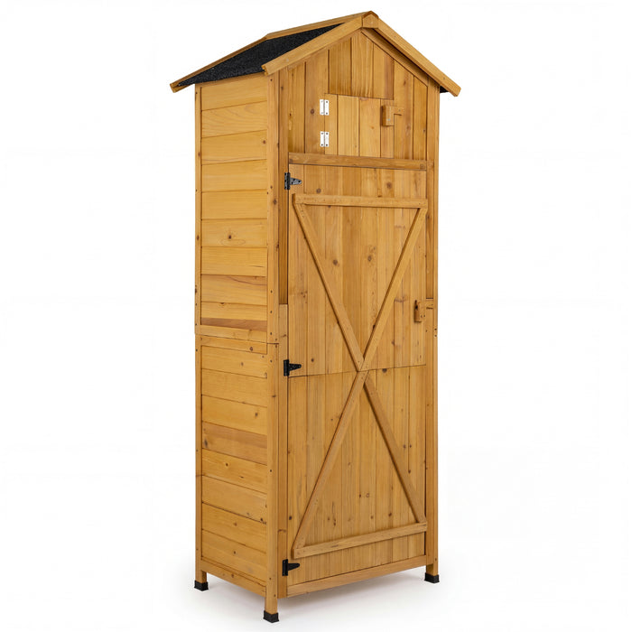 Wood Garden Storage Shed Outdoor Storage Cabinet with Lockable Barn Door-