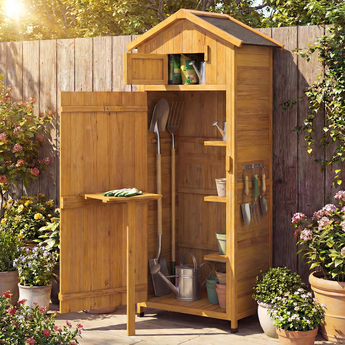 Wood Garden Storage Shed Outdoor Storage Cabinet with Lockable Barn Door-