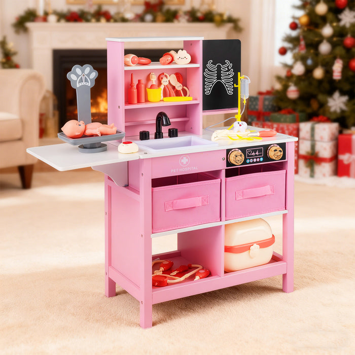 Wood Medical Center Toy Set with Blackboard and Pet Scale for Boys Girls-
