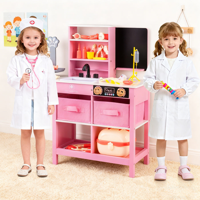 Wood Medical Center Toy Set with Blackboard and Pet Scale for Boys Girls-