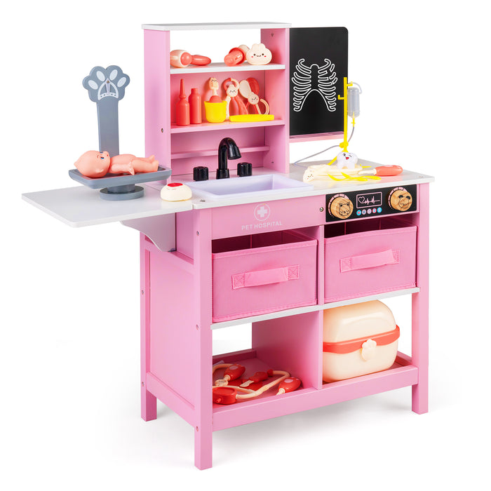 Wood Medical Center Toy Set with Blackboard and Pet Scale for Boys Girls-