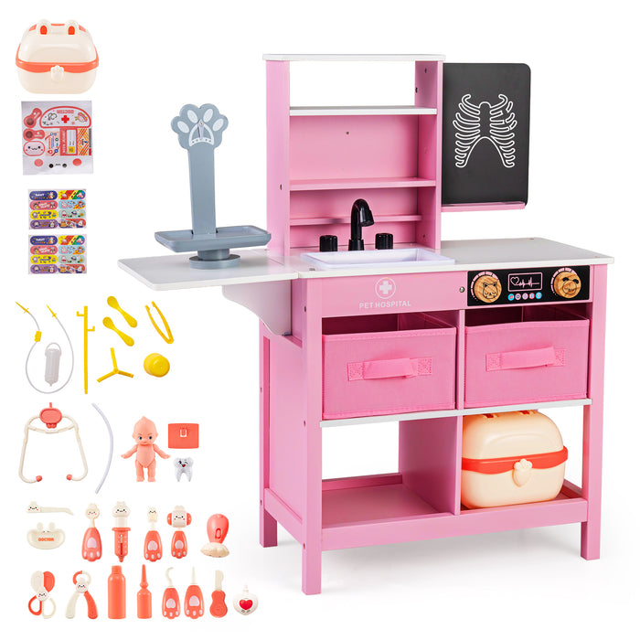 Wood Medical Center Toy Set with Blackboard and Pet Scale for Boys Girls-