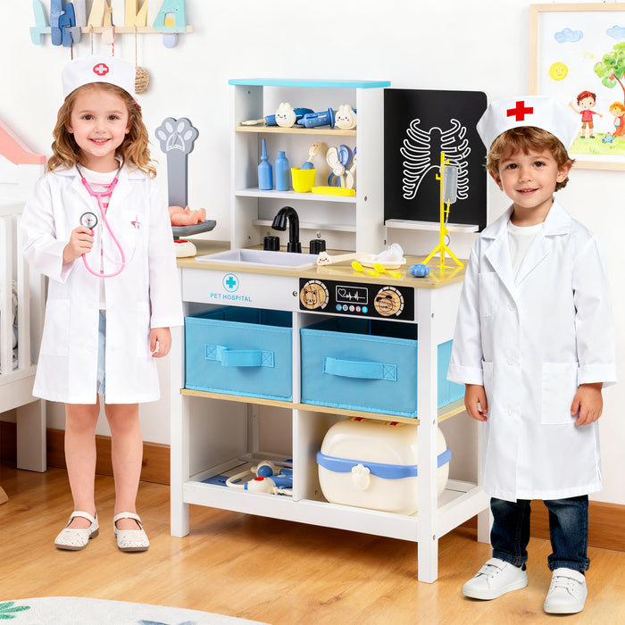 Wood Medical Center Toy Set with Blackboard and Pet Scale for Boys Girls-