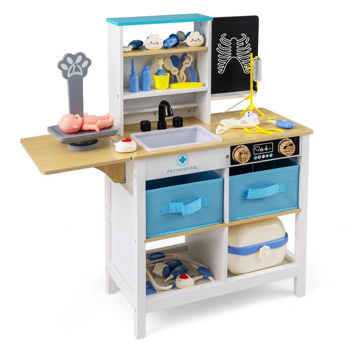 Wood Medical Center Toy Set with Blackboard and Pet Scale for Boys Girls-