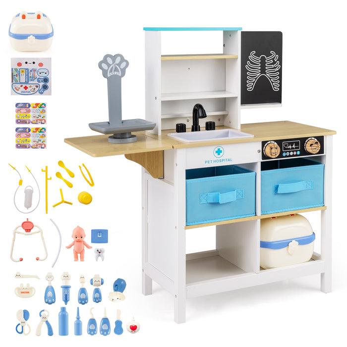 Wood Medical Center Toy Set with Blackboard and Pet Scale for Boys Girls-