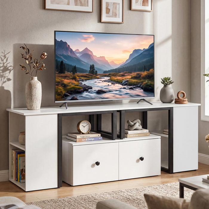 Wood TV Cabinet Lowboard TV Stand with 2 Large Drawers-