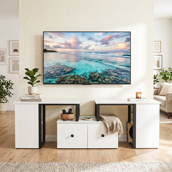 Wood TV Cabinet Lowboard TV Stand with 2 Large Drawers-
