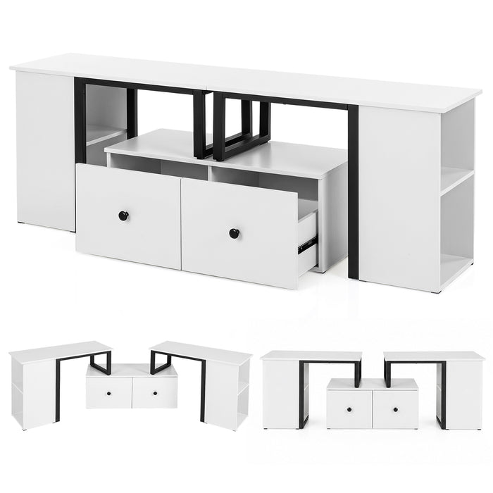 Wood TV Cabinet Lowboard TV Stand with 2 Large Drawers-