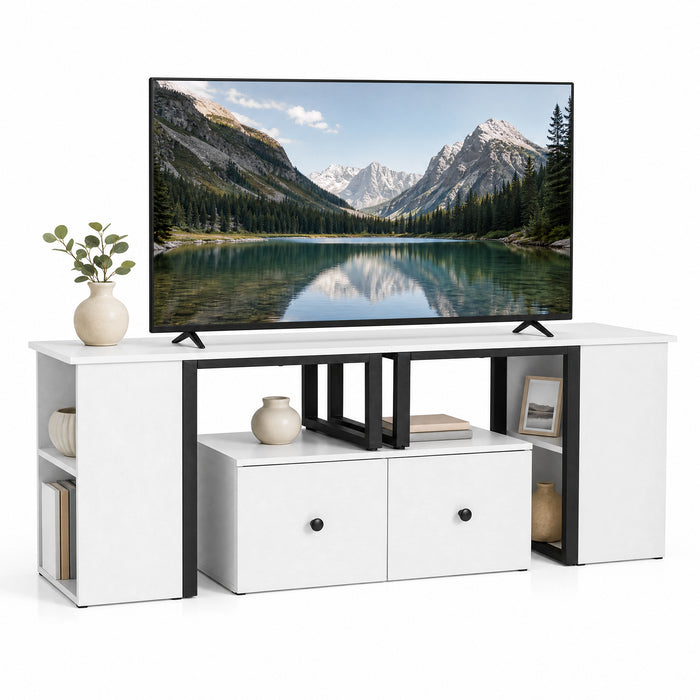 Wood TV Cabinet Lowboard TV Stand with 2 Large Drawers-