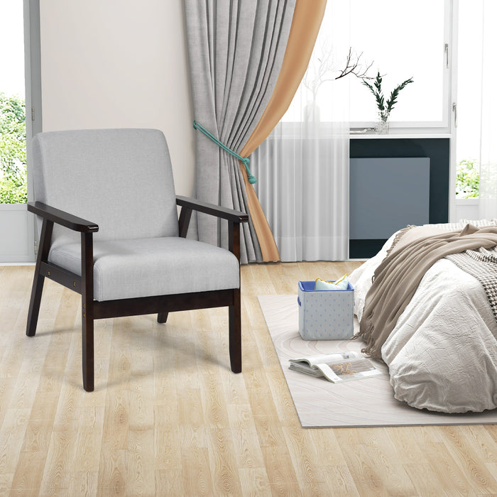 Modern Upholstered Linen Fabric Accent Sofa Chair with Wooden Armrest-