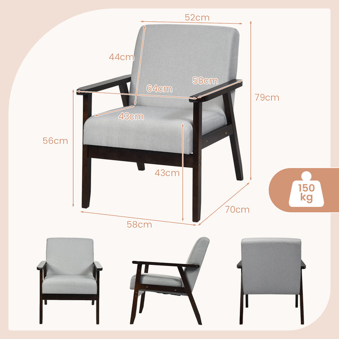 Modern Upholstered Linen Fabric Accent Sofa Chair with Wooden Armrest-