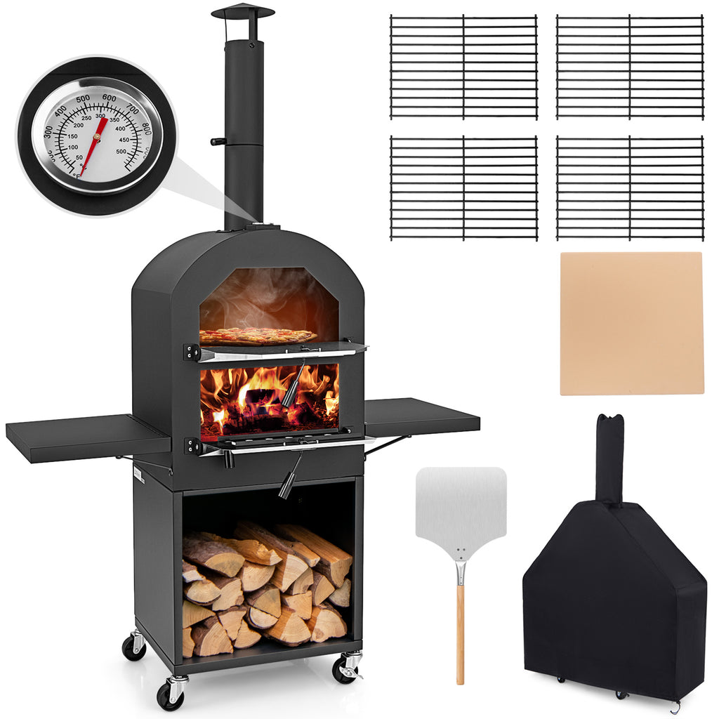 Wood Fired Pizza Oven with Protective Cover Pizza Stone Pizza Peel and Storage