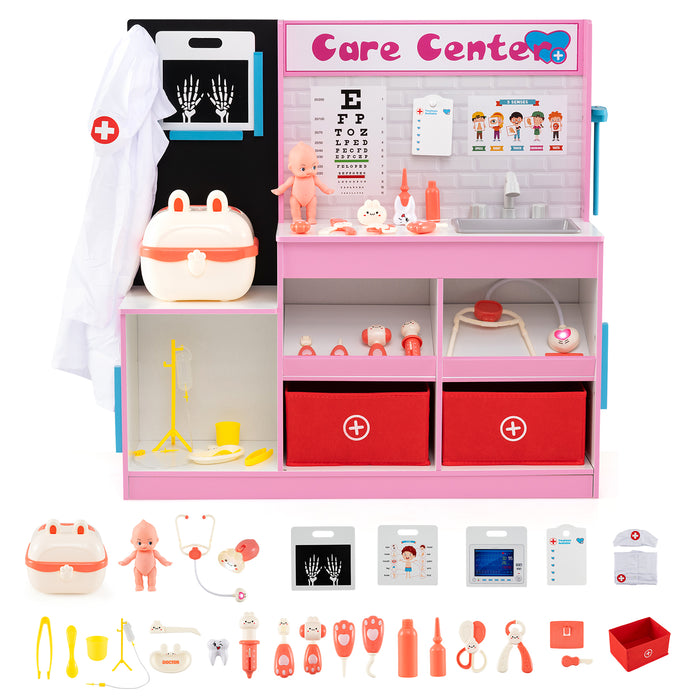 Wood Medical Center Toy Set with Examine Region and Height Measurer-