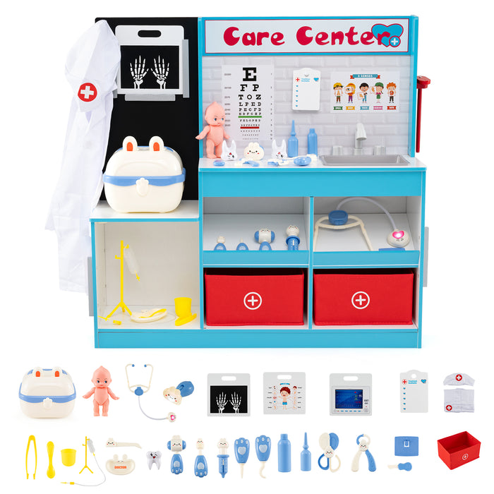 Wood Medical Center Toy Set with Examine Region and Height Measurer-