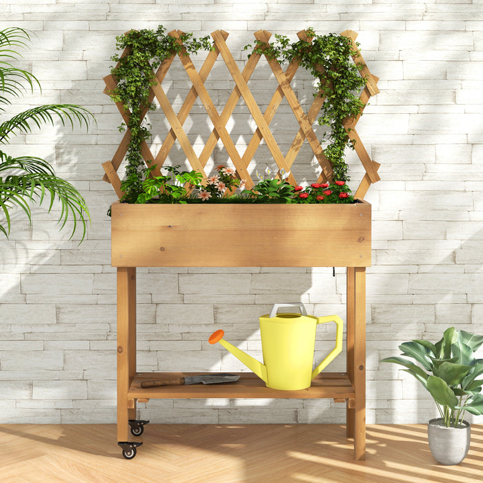 Wooden Outdoor Furnishings - Raised Garden Bed with Attached Trellis for Climbing Plants - Perfect Solution for Green Thumbs Looking to Optimize Small Spaces