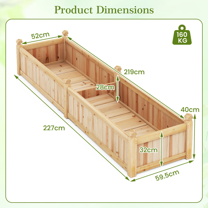 Wood Raised Garden Bed with Divider and Drainage System-Natural