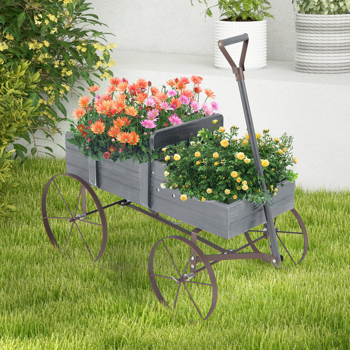 Wooden Wagon Inspired Planter - Blue Flower Bed on Wheels with Dual Planting Sections - Ideal for Garden Enthusiasts and Outdoor Decor Enthusiasts