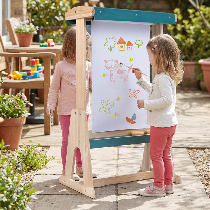 Wooden Art Easel for Kids with Transparent Board Paint Cups for Indoor Outdoor-