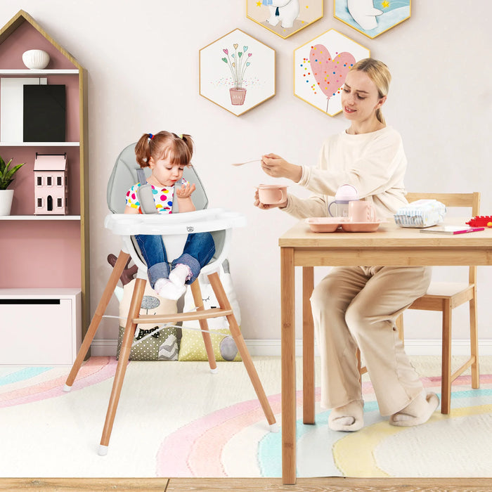 Wooden Baby Infant High chair Adjustable Double Tray with 5-Point Harness and Comfortable Footrest-