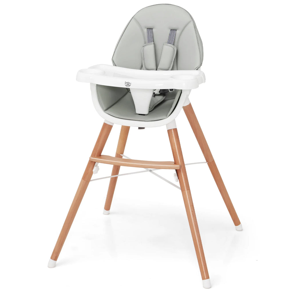 Wooden Baby Infant High chair Adjustable Double Tray with 5-Point Harness and Comfortable Footrest-