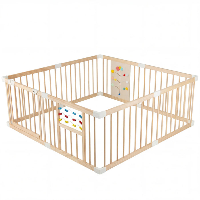 Wooden Baby Playpen Adjustable Multi-Shape Large Play Yard for Infants and Toddlers-