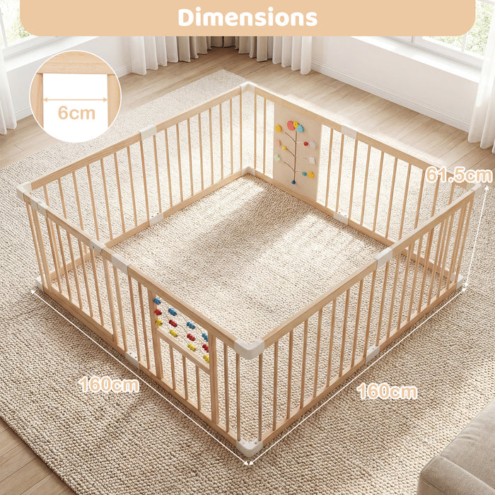 Wooden Baby Playpen Adjustable Multi-Shape Large Play Yard for Infants and Toddlers-