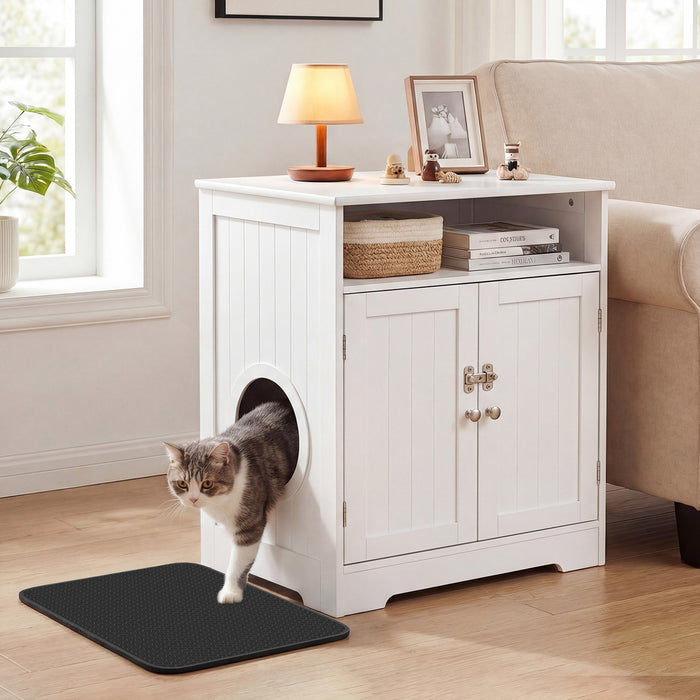 Wooden Cat Litter Box Enclosure Hidden Cat Washroom Furniture with Easy Cleaning Litter Mat-