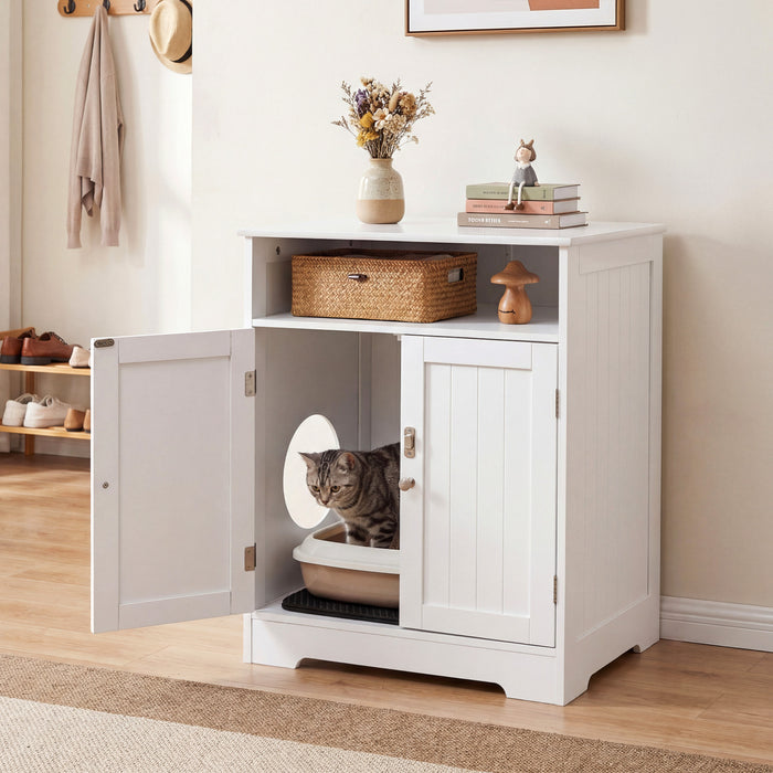Wooden Cat Litter Box Enclosure Hidden Cat Washroom Furniture with Easy Cleaning Litter Mat-