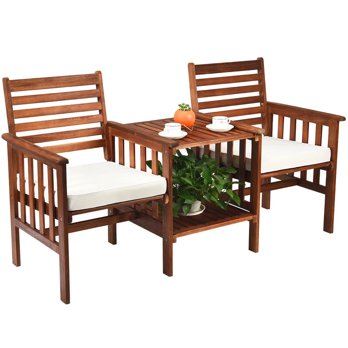 Wooden Companion Seat with Upper and Lower Table and Umbrella Hole-