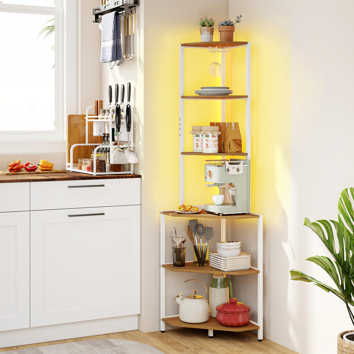 Wooden Corner Shelf with Storage Shelves for Living Room-