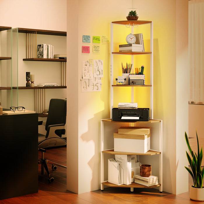 Wooden Corner Shelf with Storage Shelves for Living Room-