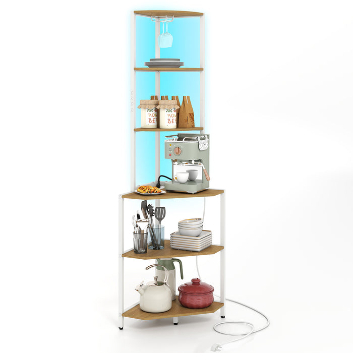 Wooden Corner Shelf with Storage Shelves for Living Room-